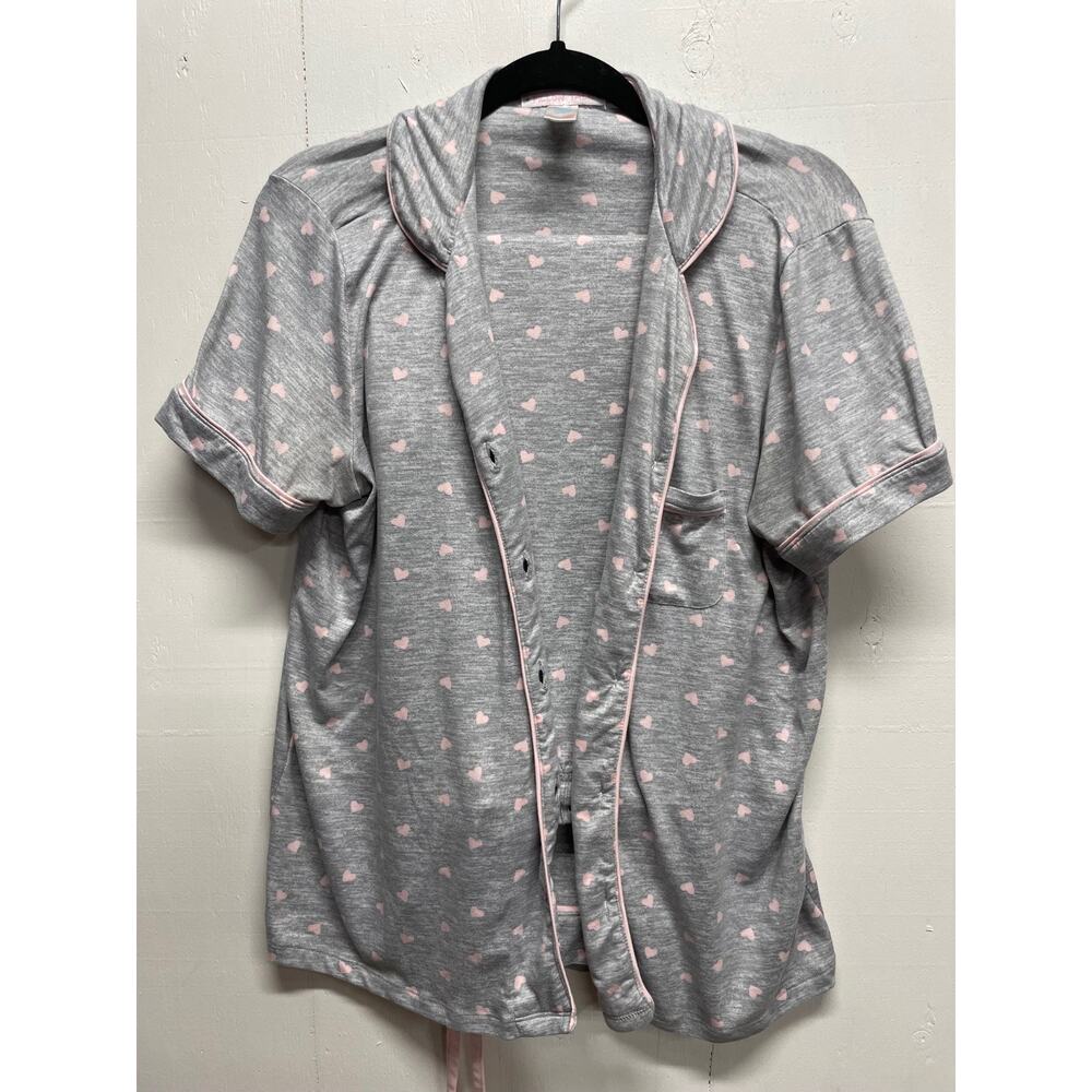 Pillow Talk Pajama Set Women's Medium Gray Pink Hearts 2 Piece Pjs Top Bottom